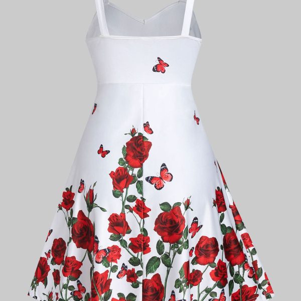 Alternative view of Rose Flower Print High Waist A Line Summer Sexy Dress Spaghetti Strap Women Mini Dress Night Club Party Dress Casual Home Dress