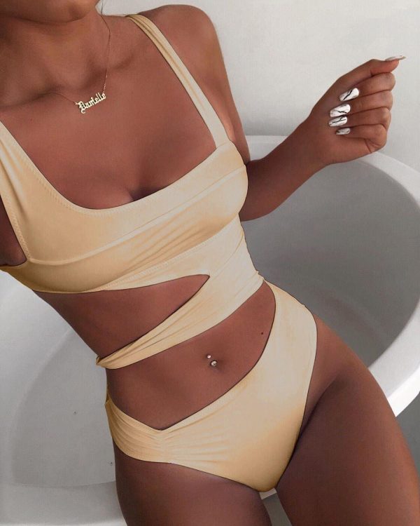 2021 Cut Out One Piece Swimsuit Female Sexy Push Up Monokini White High Cut Swimwear Women Beachwear New Bathing Suits - Hplify