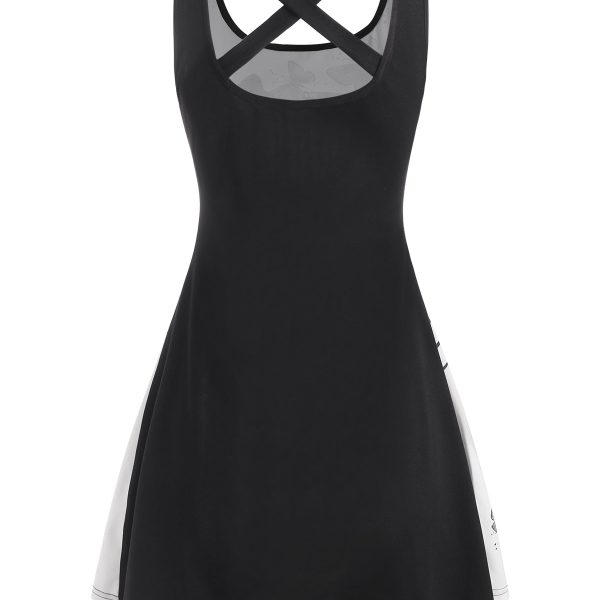 Alternative view of Skull Musical Note Butterfly Print Criss Cross Tank Dress Women Casual Sexy Mini Tunic Dress Daily Office Dress Vestidos