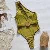 One Shoulder Green Swimwear Women 2021 New Arrival Padded Bra Belt Hollow Out Sexy One Piece Swimsuit Female Monokini - Hplify