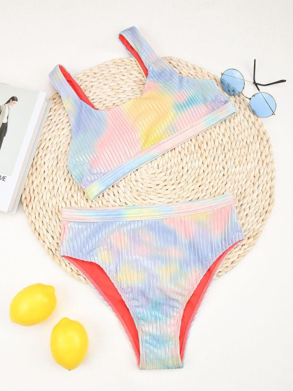 Push Up Bikinis 2021 Women's Swimsuits High Waist Biquini Sexy Tie dye Swimwear High Cut Bathing Suits Ribbed Beachwear - Hplify
