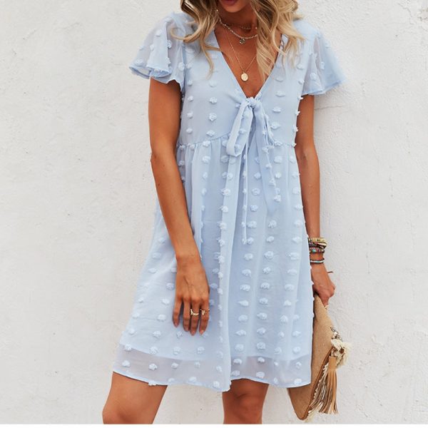 Women Fashion Casual Sexy Solid Spring Summer Style Dress High Waist Short Sleeve Bandage Female Dress