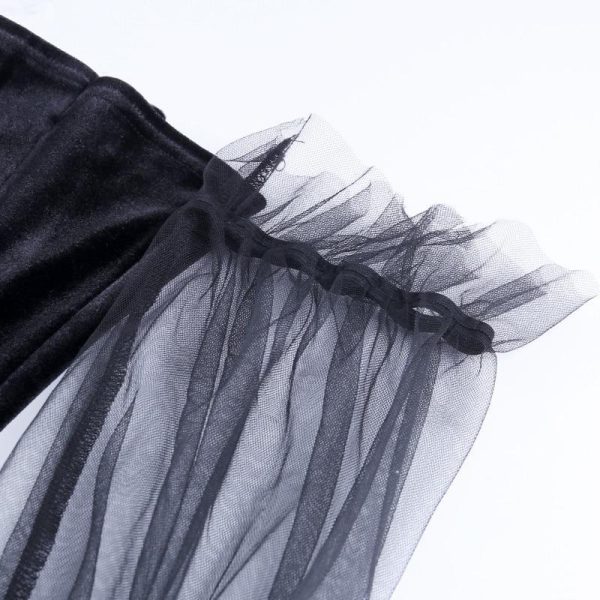 2021 Gothic Sexy Dress Vintage Off Shoulder Lantern Sleeve Mesh Patchwork Velvet Mini Dress Dark Street Black Dress for Female - Hplify