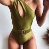 Sexy One Shoulder Printed  One Piece Swimsuit Women Swimwear Female With Belt Bather Bathing Suit Swim Lady - Hplify