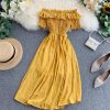 Summer Dress Solid Off Shoulder Dresses Women High Waist Chiffon - Hplify