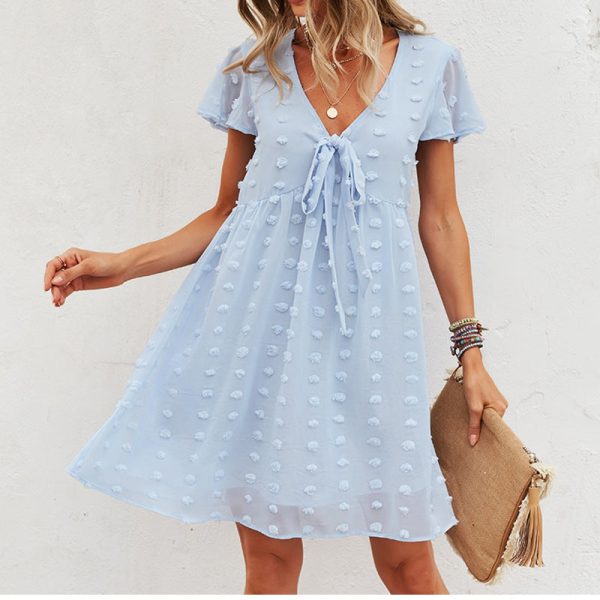 Alternative view of Women Fashion Casual Sexy Solid Spring Summer Style Dress High Waist Short Sleeve Bandage Female Dress