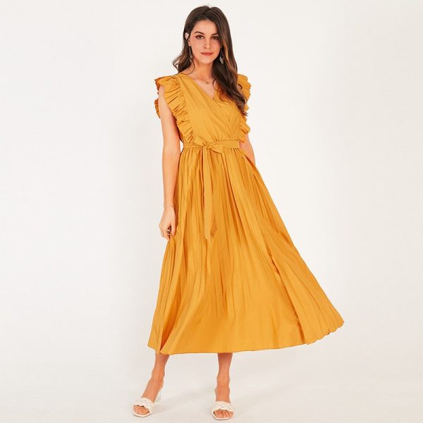 Slimming Pleated Large Size Women's Outer Single Sweet Sleeveless Women's Dress