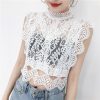 Summer new women's fresh temperament openwork lace top women's solid color wild vest women - Hplify