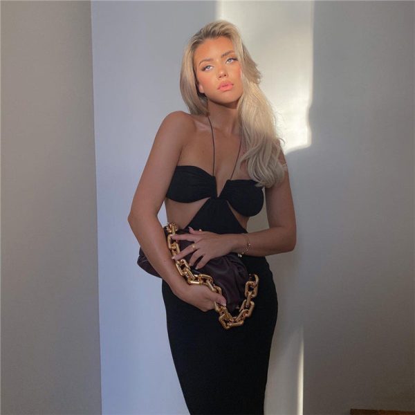 Alternative view of Sexy Cut Out Halter Backless Maxi Dresses for Women Elegant Party Dress Summer  White Black Sundresses C83-CZ19