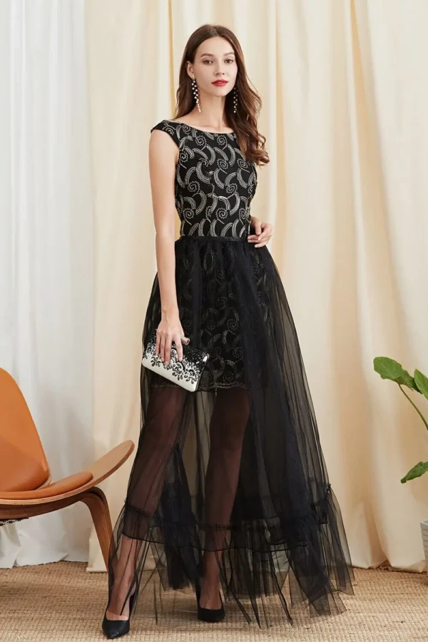 Alternative view of Women's Twinsets Prom Slash Neckline Short Sleeves Embroidery Dresses with Ruffles Skirts Fashion Two Piece Dress Sets