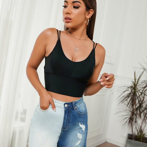 Women's Ripped Jean Shorts Elastic Slim Stitching Color High Waist Pencil Denim Shorts for Women