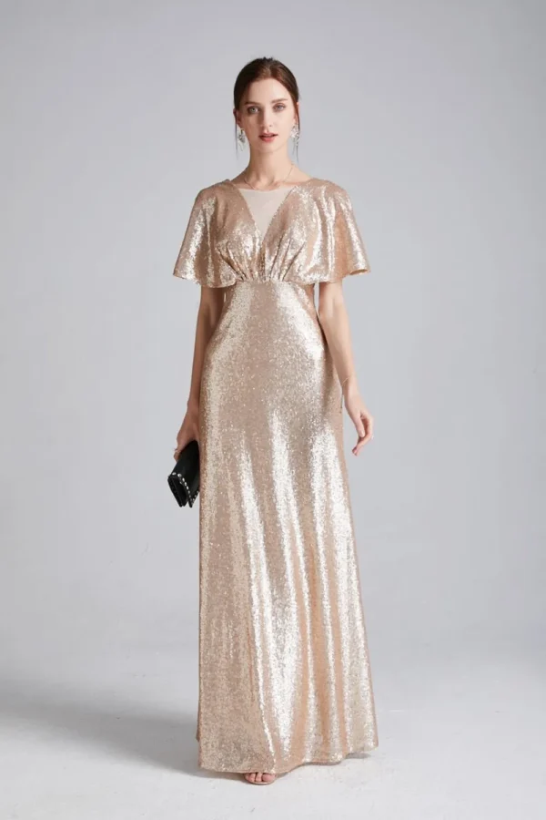 Women's Runway Dresses O Neck Short Sleeves Sequined Ruffles Fashion Designer Long Party Prom Dresses