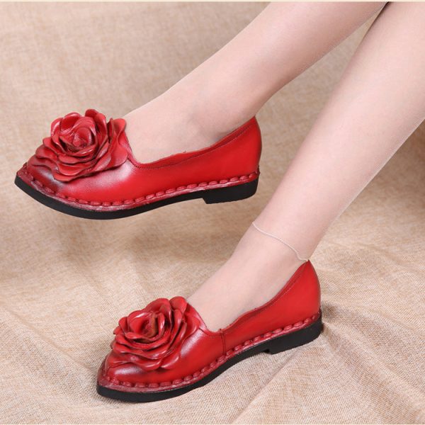 Shoe For Women Handmade Shoes Genuine Leather Soft Flower Flats Autumn Driving Shoes Pointed Toe Women Flats 5Color