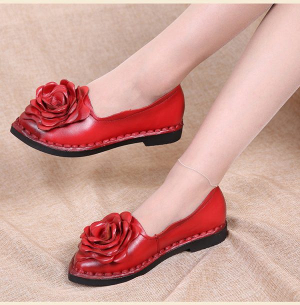 Shoe For Women Handmade Shoes Genuine Leather Soft Flower Flats Autumn Driving Shoes Pointed Toe Women Flats 5Color
