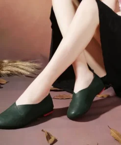 Alternative view of Women Handmade Vintage Leather Flats Shoes Shallow Mouth Plus Size