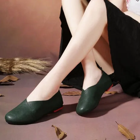 Alternative view of Women Handmade Vintage Leather Flats Shoes Shallow Mouth Plus Size