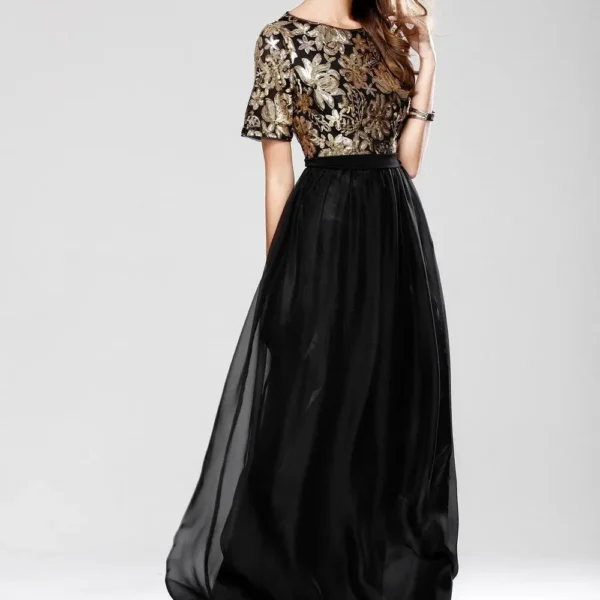 Alternative view of Women's O Neck Short Sleeves Sequined Patchwork Fashion Long Party Prom Elegant Maxi Dresses