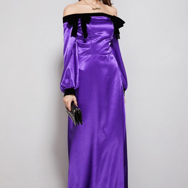 Alternative view of Women's Party Prom Dresses Slash Neckline Long Sleeves Bow Detailing Elegant Maxi Designer Fashion Dresses