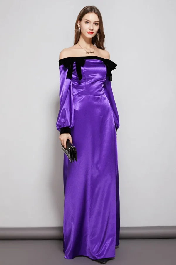 Alternative view of Women's Party Prom Dresses Slash Neckline Long Sleeves Bow Detailing Elegant Maxi Designer Fashion Dresses