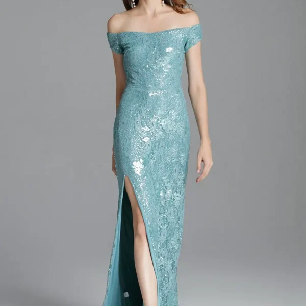 Women's Runway Dresses Sexy Slash Neckline Split Party Prom Embroidery Sequined Lace Elegant Long Designer Dresses