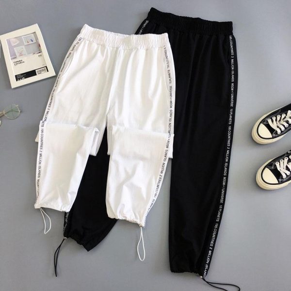 Autumn Hip Hop Black Casual Harem Pants Spring Unisex Sport BF Harajuku Pants Joggers Ribbon Women's Sports Pants - Hplify
