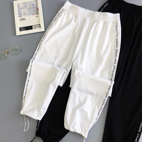 Autumn Hip Hop Black Casual Harem Pants Spring Unisex Sport BF Harajuku Pants Joggers Ribbon Women's Sports Pants - Hplify