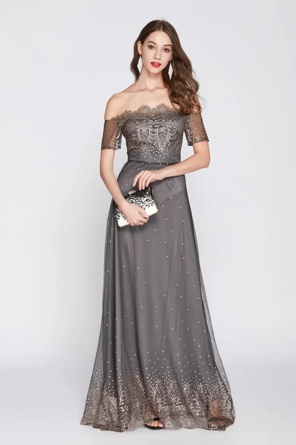 Women's Slash Neckline Sexy Off the Shoulder Embroidery Elegant Party Prom Long Maxi Designer Runway Dresses