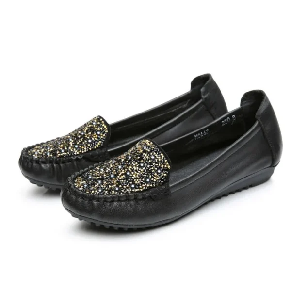 Women Shoes  Fashion Genuine Leather Flat Shoes Woman Loafers Crystal Soft Outsole Comfortable Casual Shoes Women Flats