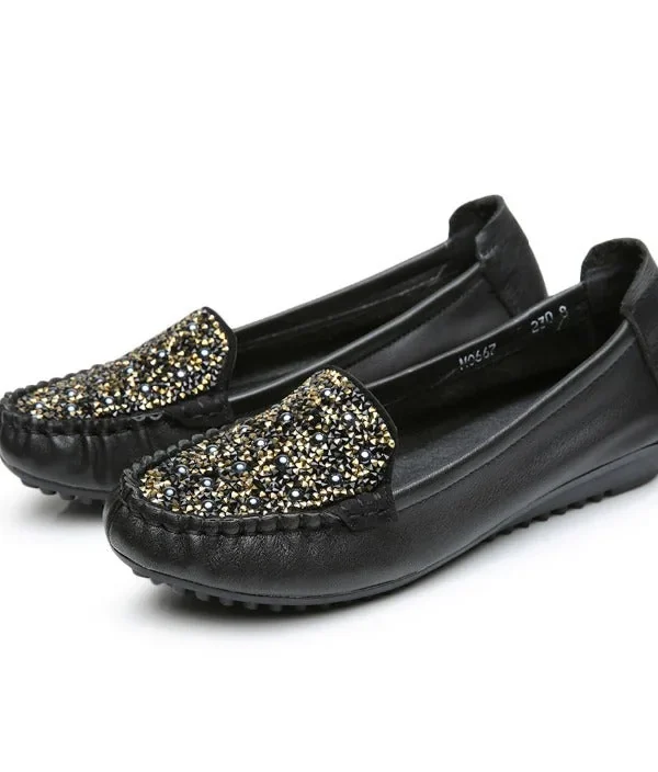 Women Shoes  Fashion Genuine Leather Flat Shoes Woman Loafers Crystal Soft Outsole Comfortable Casual Shoes Women Flats
