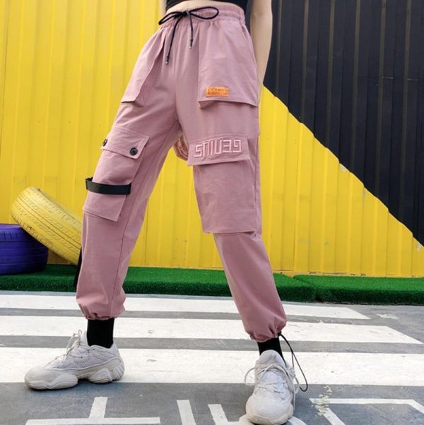 Autumn Streetwear women's pants embroidery Casual Cargo Pants Women Joggers Solid Big Pocket Pants High Waist Loose Female Pants - Hplify