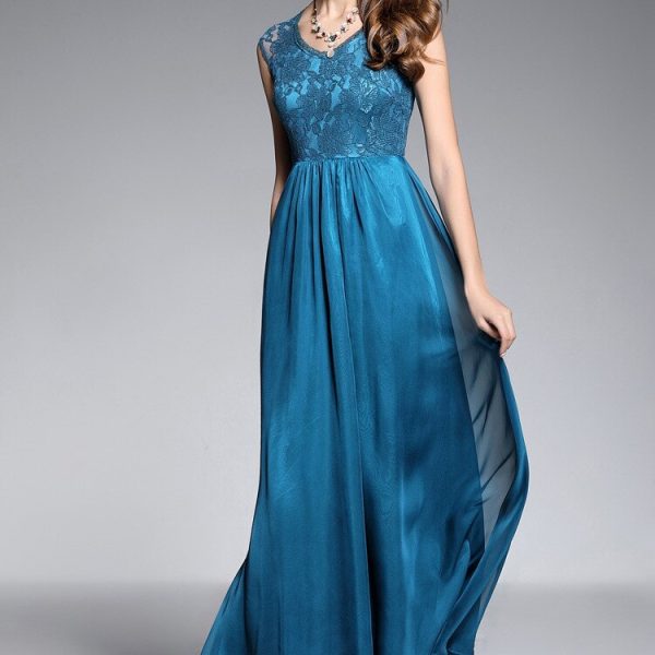 Alternative view of Women's Sexy V Neck Sleeveless Embroidery Lace Fashion Elegant Party Prom Long Runway Dresses