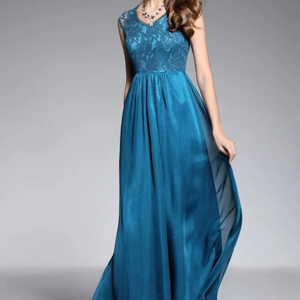 Alternative view of Women's Sexy V Neck Sleeveless Embroidery Lace Fashion Elegant Party Prom Long Runway Dresses