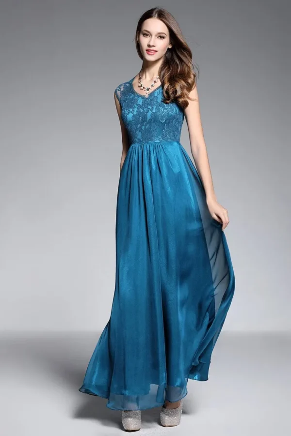 Alternative view of Women's Sexy V Neck Sleeveless Embroidery Lace Fashion Elegant Party Prom Long Runway Dresses