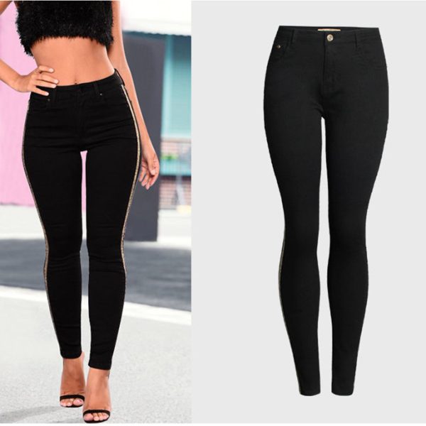 Women High Waist Skinny Jeans Patchwork Pencil Pants Jeans