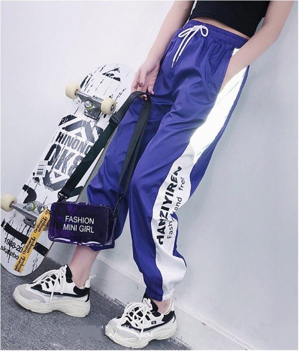 Autumn Harajuku BF Loose Sport Reflective Pants Women Hip Hop High Waist streetwear Cargo Pants Loose Joggers Women - Hplify