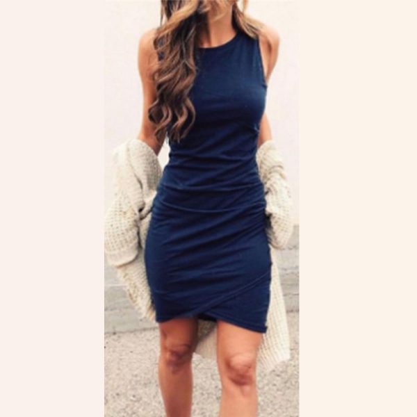 Women O-Neck Pleated Party Dress Female Sleeveless Mini Dress - Hplify