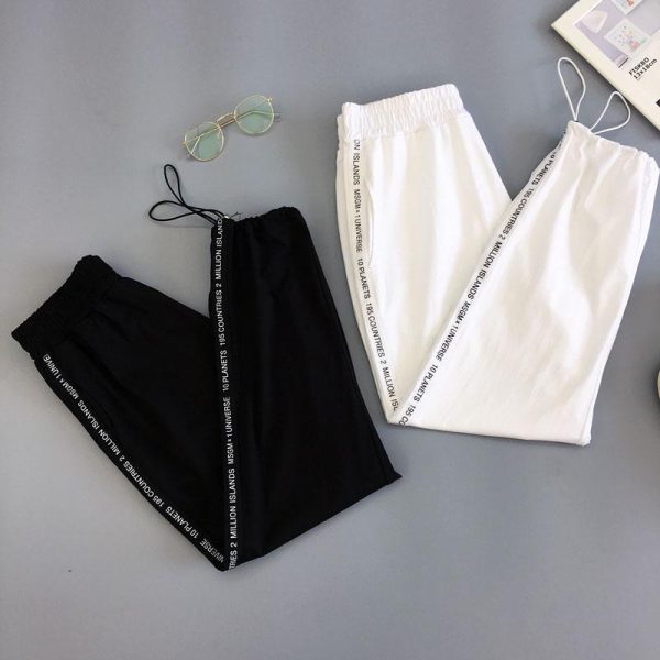 Autumn Hip Hop Black Casual Harem Pants Spring Unisex Sport BF Harajuku Pants Joggers Ribbon Women's Sports Pants - Hplify