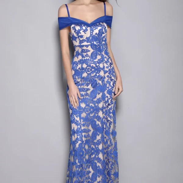 Women's Spaghetti Straps Sexy Off the Shoulder Embroidery Lace Party Prom Elegant Long Runway Dresses