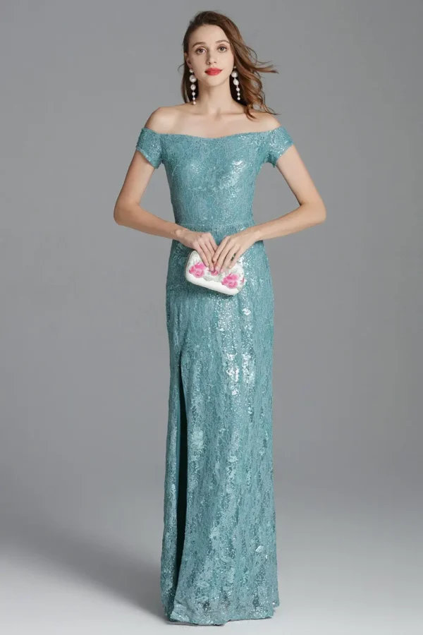 Alternative view of Women's Runway Dresses Sexy Slash Neckline Split Party Prom Embroidery Sequined Lace Elegant Long Designer Dresses