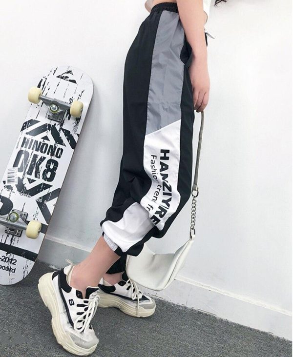 Autumn Harajuku BF Loose Sport Reflective Pants Women Hip Hop High Waist streetwear Cargo Pants Loose Joggers Women - Hplify