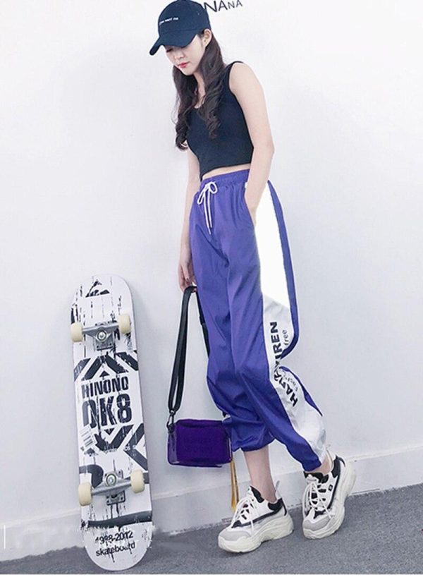Autumn Harajuku BF Loose Sport Reflective Pants Women Hip Hop High Waist streetwear Cargo Pants Loose Joggers Women - Hplify