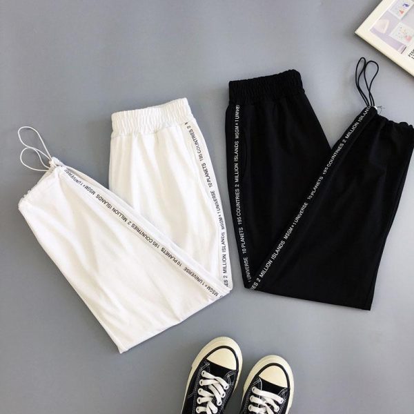 Autumn Hip Hop Black Casual Harem Pants Spring Unisex Sport BF Harajuku Pants Joggers Ribbon Women's Sports Pants - Hplify