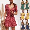 Summer Short Sleeve Floral Boho Dress Party Evening Beach V neck Dress - Hplify