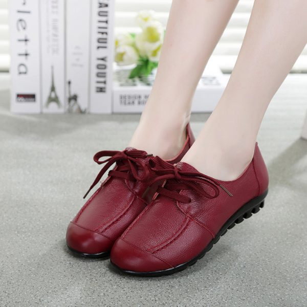 Alternative view of Spring Autumn Women Genuine Leather Lace-up Flats Shoes Women's Casual Shoes Women Loafers Mom Shoes Plus Size 35-43