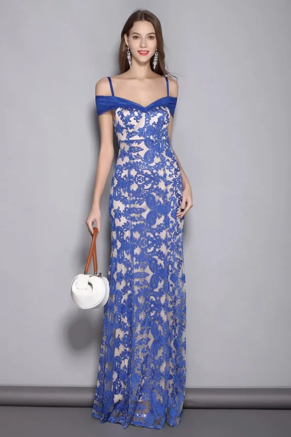 Alternative view of Women's Spaghetti Straps Sexy Off the Shoulder Embroidery Lace Party Prom Elegant Long Runway Dresses