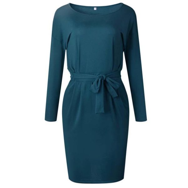 2020 Autumn Midi Party Dress Women Loose Plus Size Dress Female Sexy Casual Knee Length Long Sleeve Dress Ladies With Blet - Hplify