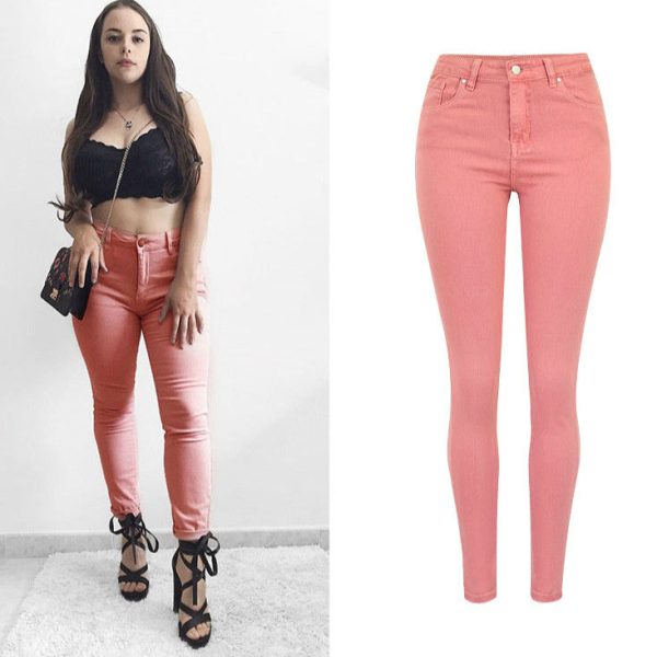 Women High Waist Skinny Jeans Candy Color Denim Jean Pants