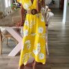 The Best Women V-neck Boho Floral Belted Maxi Dress Summer Ladies Casual Short Sleeve Party Beach Sundress Holiday Clothing Online - Hplify