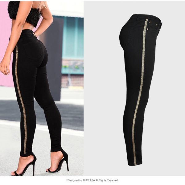 Alternative view of Women High Waist Skinny Jeans Patchwork Pencil Pants Jeans