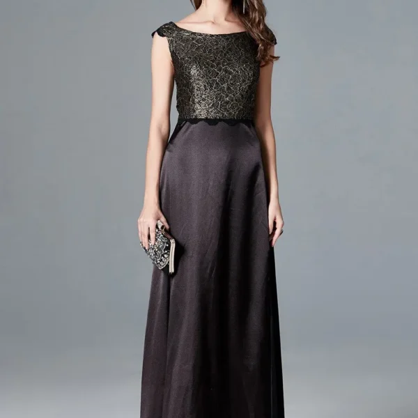 Alternative view of Women's Scoop Neckline Embroidery Lace Bodice Sexy Split Pathwork Party Prom Fashion Floor Length Runway Dresses